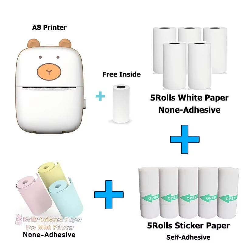 Mini Printer Thermal Adhesive Labels Printer Sticker Bluetooth Mini Pocket Label Notes Printer for Home and Office Android IOS .